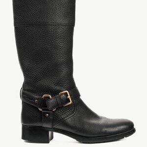 Prada Sport Black Pebbled Leather Harness Biker Boots